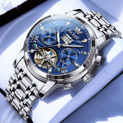 OLEVS Men's Watches 9910 Luxury Fashion Original Automatic Mechanical Watch for Man Waterproof Luminous Hollowed Out Movement