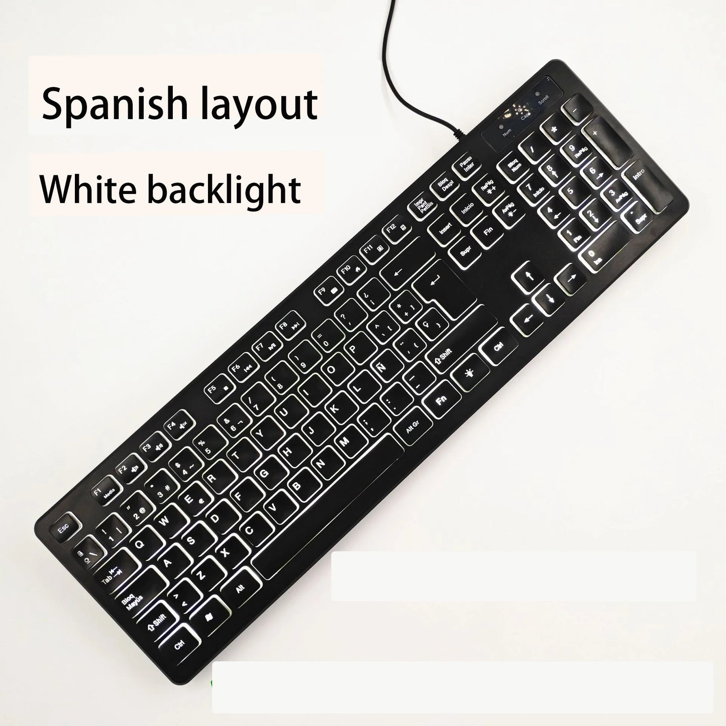 Teclado gaming de secretária com fios e retroiluminado, layout de teclado espanhol/francês (AZERTY)/russo/árabe/alemão, para computador de secretária e escritório