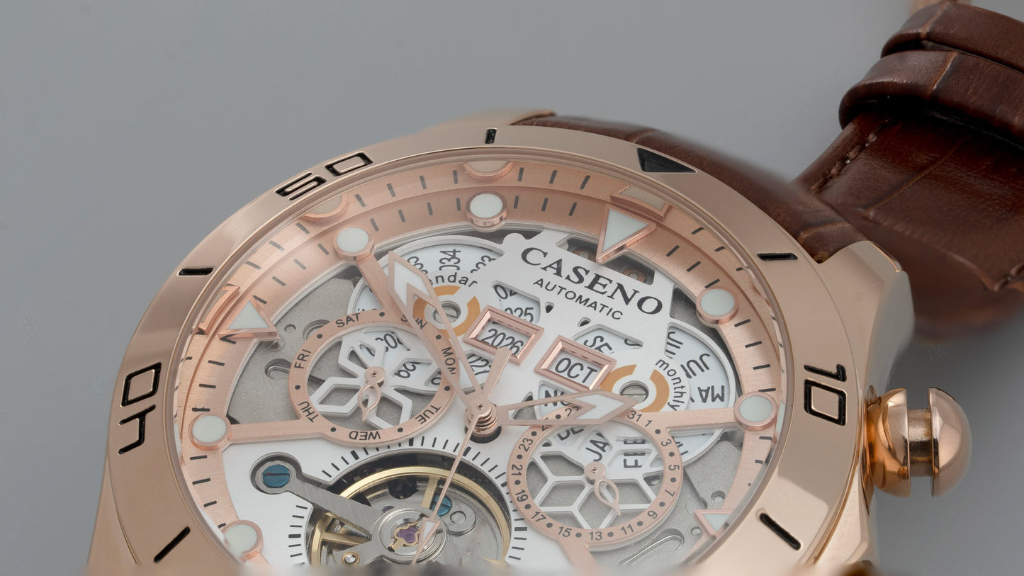 CASENO brand bubble perpetual calendar fully automatic tourbillon large dial mechanical watch belt watch -58284G
