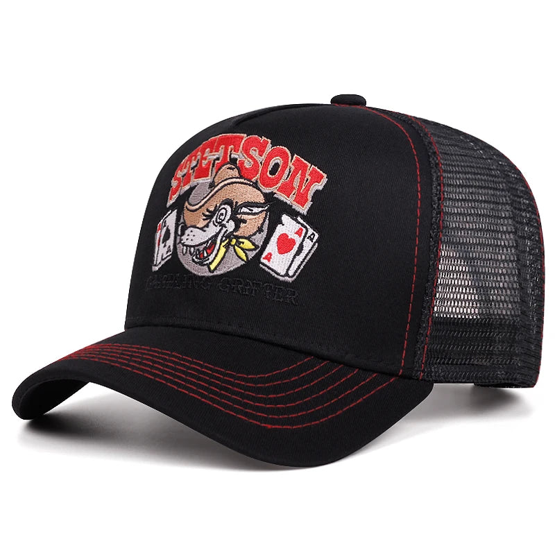 Spersonalizowana nowa czapka z oddychającej siateczki STETSON z motywem głowy wilka, czapka pokerowa, czapka sportowa na świeżym powietrzu, czapka przeciwsłoneczna, czapka uliczna w stylu hip-hop, unisex