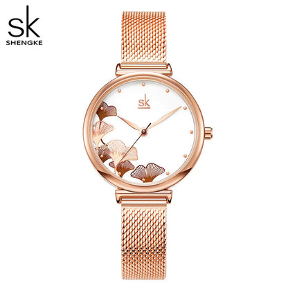 Shengke Originale Design Woman Watches Fashion Lucky Clover Fashion Women's Quartz Wristwatches Top Luxury Elengent Female Clock