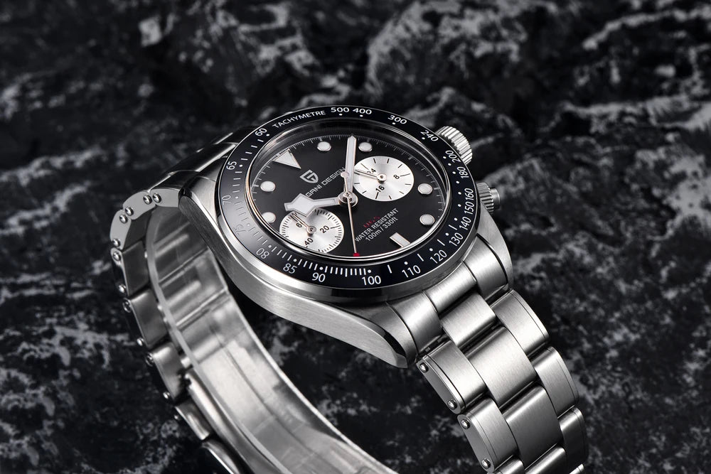 PAGANI DESIGN ‘Panda’ Men’s Watch – Luxury quartz chronograph, water-resistant, sapphire crystal with anti-reflective coating, luminescent sports watch