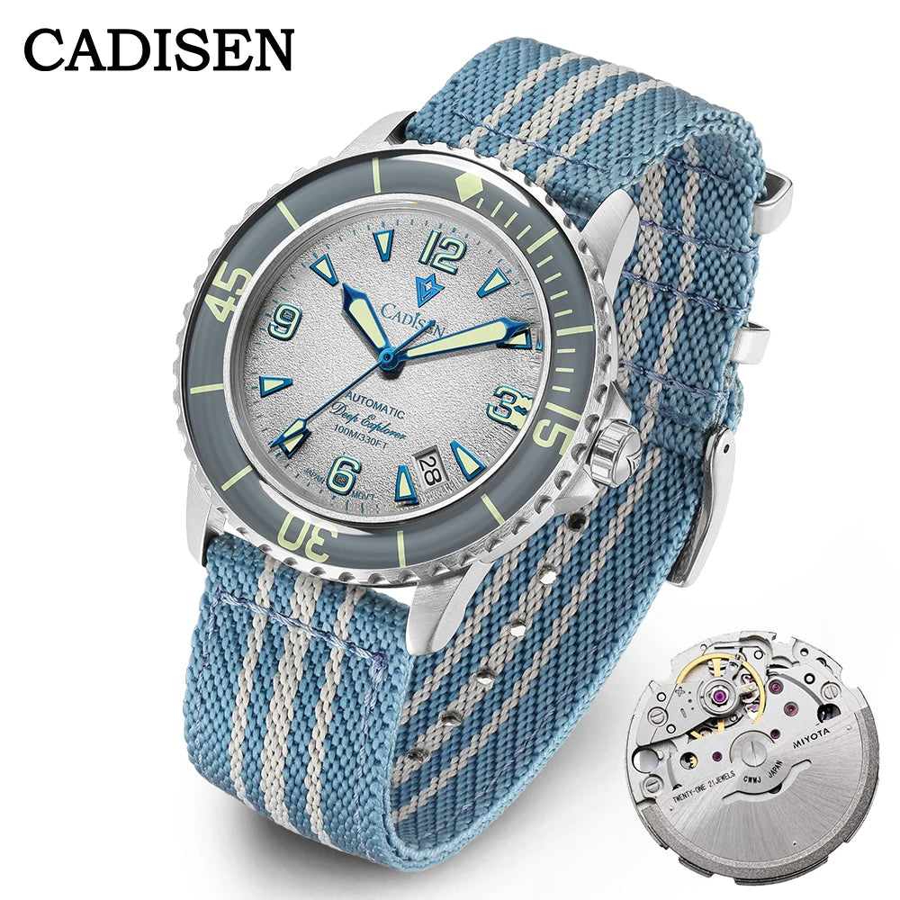 CADISEN Deep Explorer 2025 New Automatic Mechanical Watch Man Canvas Strap Wristwatch 8215 Luxury Luminous Waterproof Watches