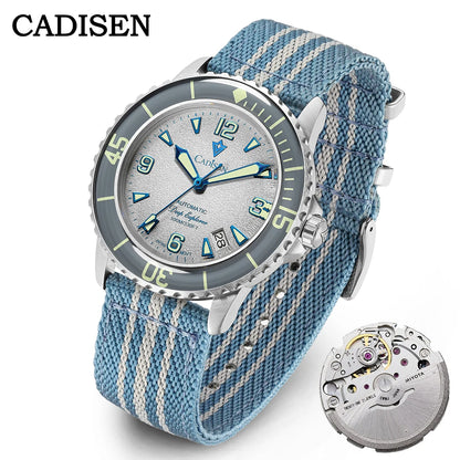 CADISEN Deep Explorer 2025 New Automatic Mechanical Watch Man Canvas Strap Wristwatch 8215 Luxury Luminous Waterproof Watches