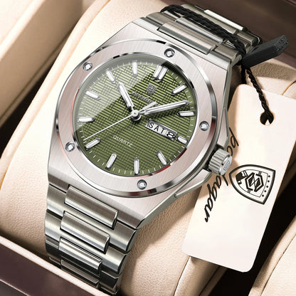 POEDAGAR Business Men Clock Date Week Stainless Steel Luxury Man Wristwatch Waterproof Luminous Sport Quartz Men's Watches Reloj