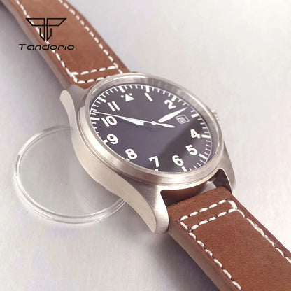 Tandorio 39mm Pilot Men's Diving Automatic Watch AR Sapphire Miyota8215/PT5000 Movt Mechanical Steel Wristwatch 20BAR Green Lume