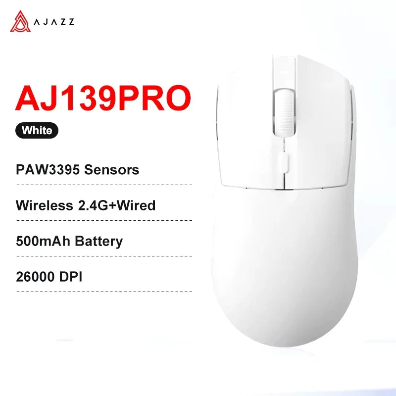AJAZZ AJ139 V2 MC/AJ139 PRO belaidė žaidimų pelė su PAW3311/PAW3395 jutikliu, 12000DPI/26000DPI, 500mAh „Bluetooth“ pelė žaidėjams, skirta PC