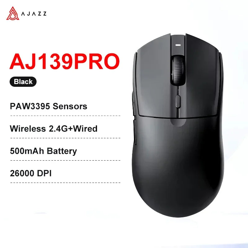 AJAZZ AJ139 V2 MC/AJ139 PRO belaidė žaidimų pelė su PAW3311/PAW3395 jutikliu, 12000DPI/26000DPI, 500mAh „Bluetooth“ pelė žaidėjams, skirta PC