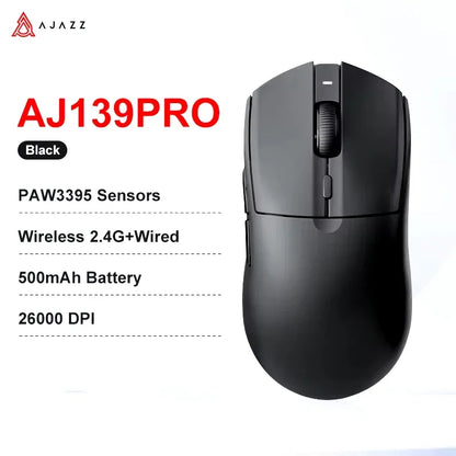 AJAZZ AJ139 V2 MC/AJ139 PRO belaidė žaidimų pelė su PAW3311/PAW3395 jutikliu, 12000DPI/26000DPI, 500mAh „Bluetooth“ pelė žaidėjams, skirta PC