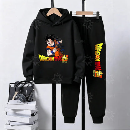 Dragon Ball Super Son Goku Printed Hooded Sweatshirt Suit Casual Loose Anime Streetwear Hoodie Pants 2 Piece Set for Men Boys
