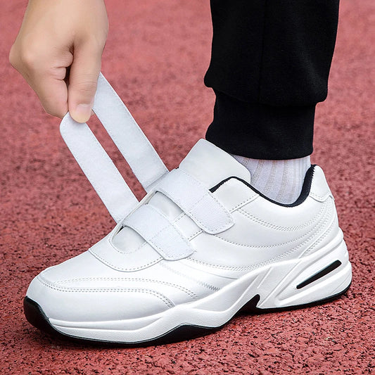Men's Adjustable Hook and Loop Leather Sneakers Casual Sports Shoes White Sneakers Masculino Zapatillas Deportivas Tenis