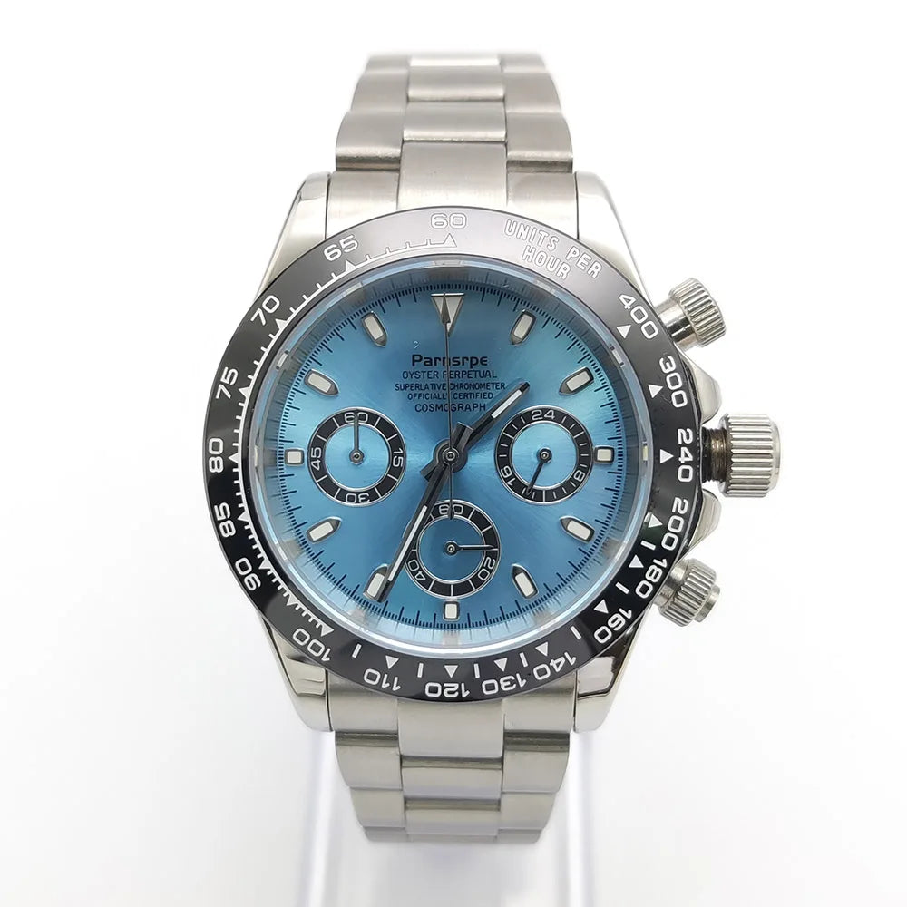 39mm Watch Quartz for Men Luxury Chronograph Fashion Sapphire Trendy Stylish Sports Mens Steel Band Wrist Watches