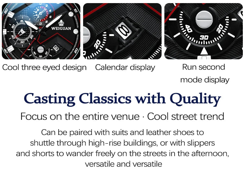 Men's Watch Black Warrior Authentic Trendy Stainless Steel Waterproof Luminous Calendar Male Fashion Quartz Clock Watches Gift