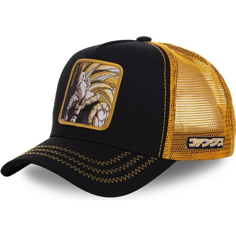 Dragon Ball Buu Goku sapka Nyári utazós csúcsos sapka Férfi hímzett hip-hop stílusú napellenzős állítható trucker hálós sapka