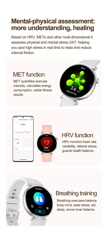 New 1.32inch Smart Watch For Women Health ECG Health Lady Watches Full Touch Screen Call Custom Dial Diamond Strap Smartwatch