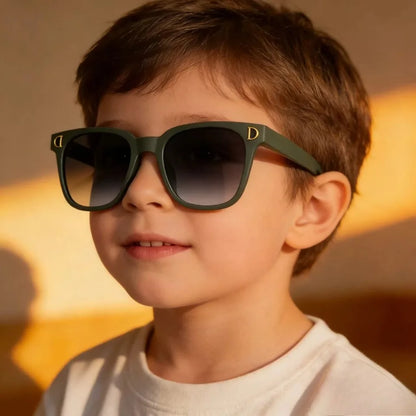 Kids Retro Square Sunglasses for Boys Girls, UV400 Protection Trendy D-Logo Sun Glasses, Fashion Children's Outdoor Eyewear