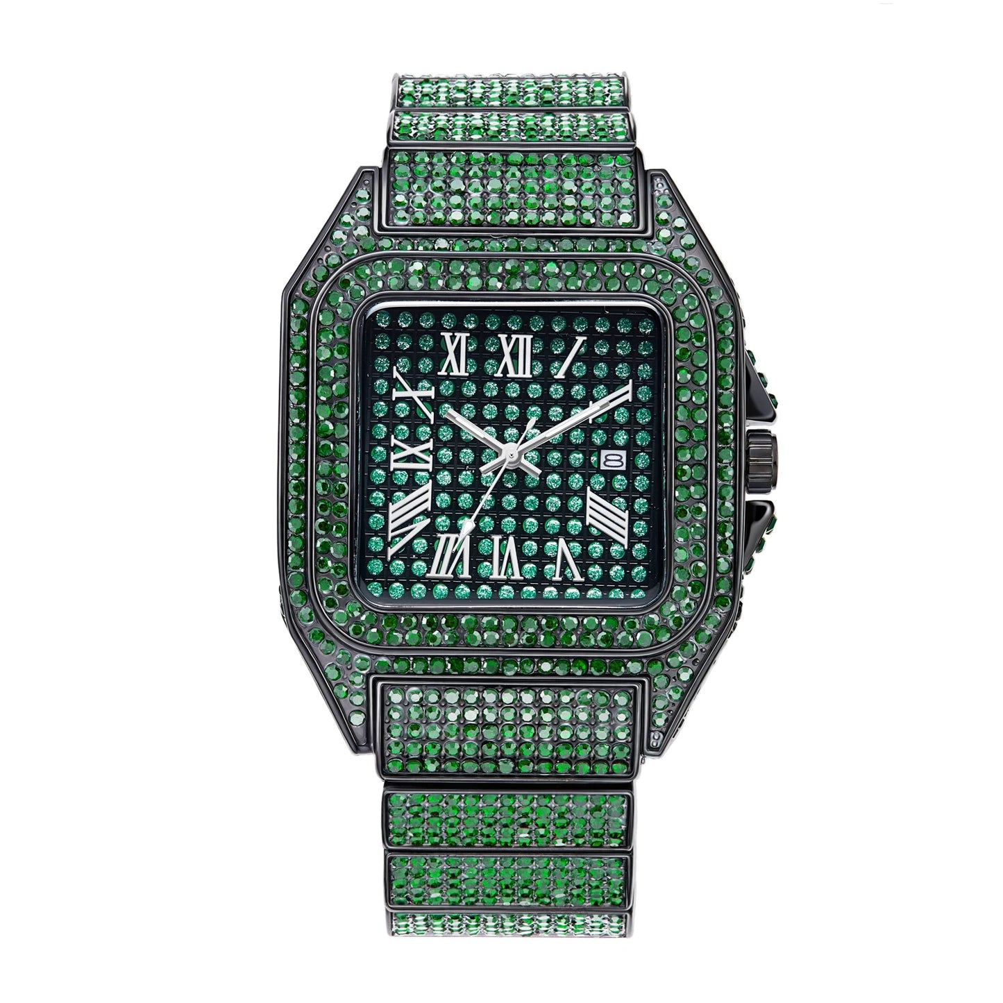Shine Luxury Hip-Hop Diamond Watch with Emeralds for Men Replica Czech Stone Inlaid Waterproof Gold Watch שעוני יוקרה