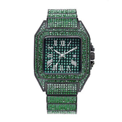 Shine Luxury Hip-Hop Diamond Watch with Emeralds for Men Replica Czech Stone Inlaid Waterproof Gold Watch שעוני יוקרה