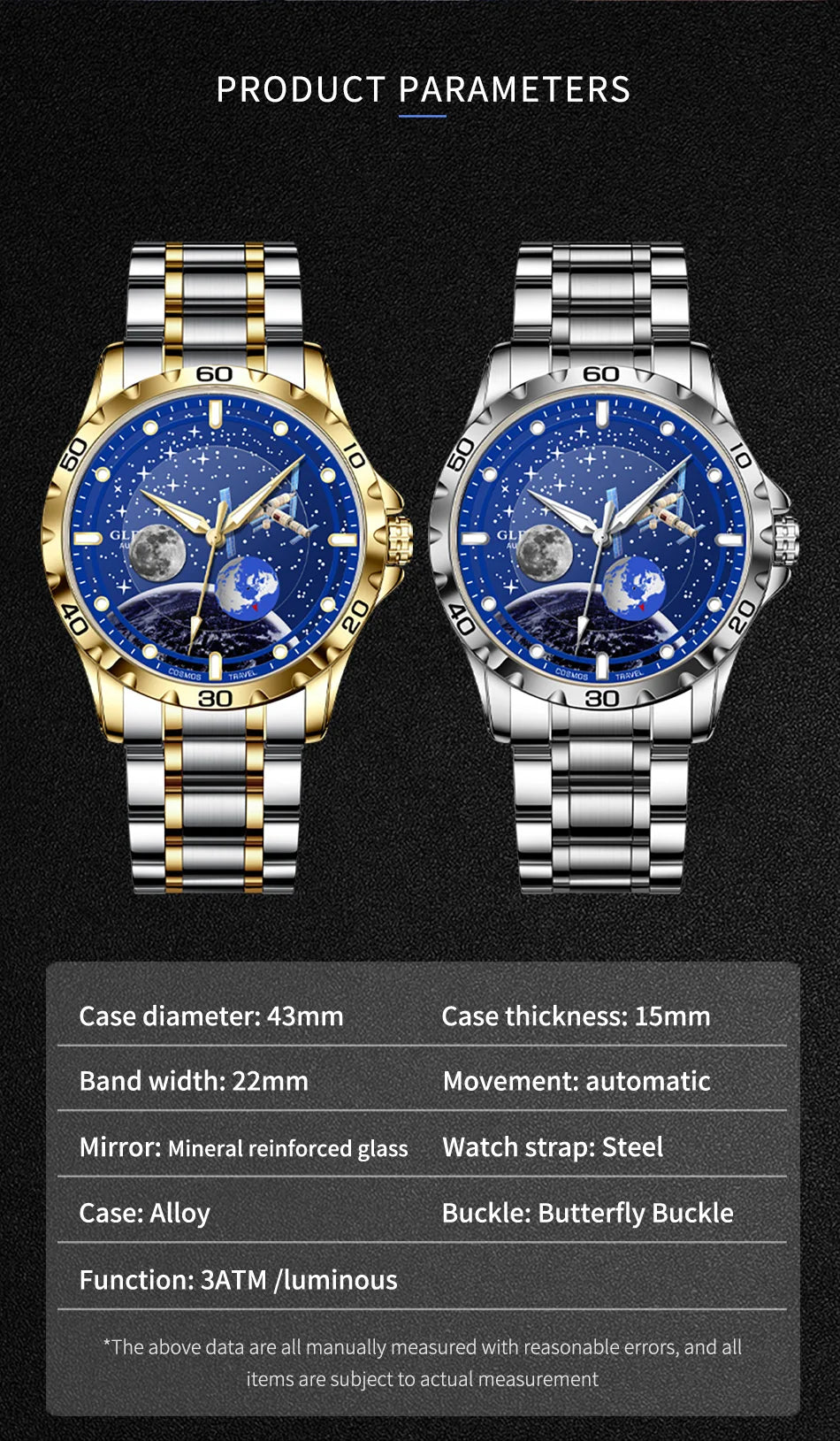 Glenaw Top Luxury Moon Rotation Stylish Personalized Fully Automatic Mechanical Men's Luminous Waterproof Watch