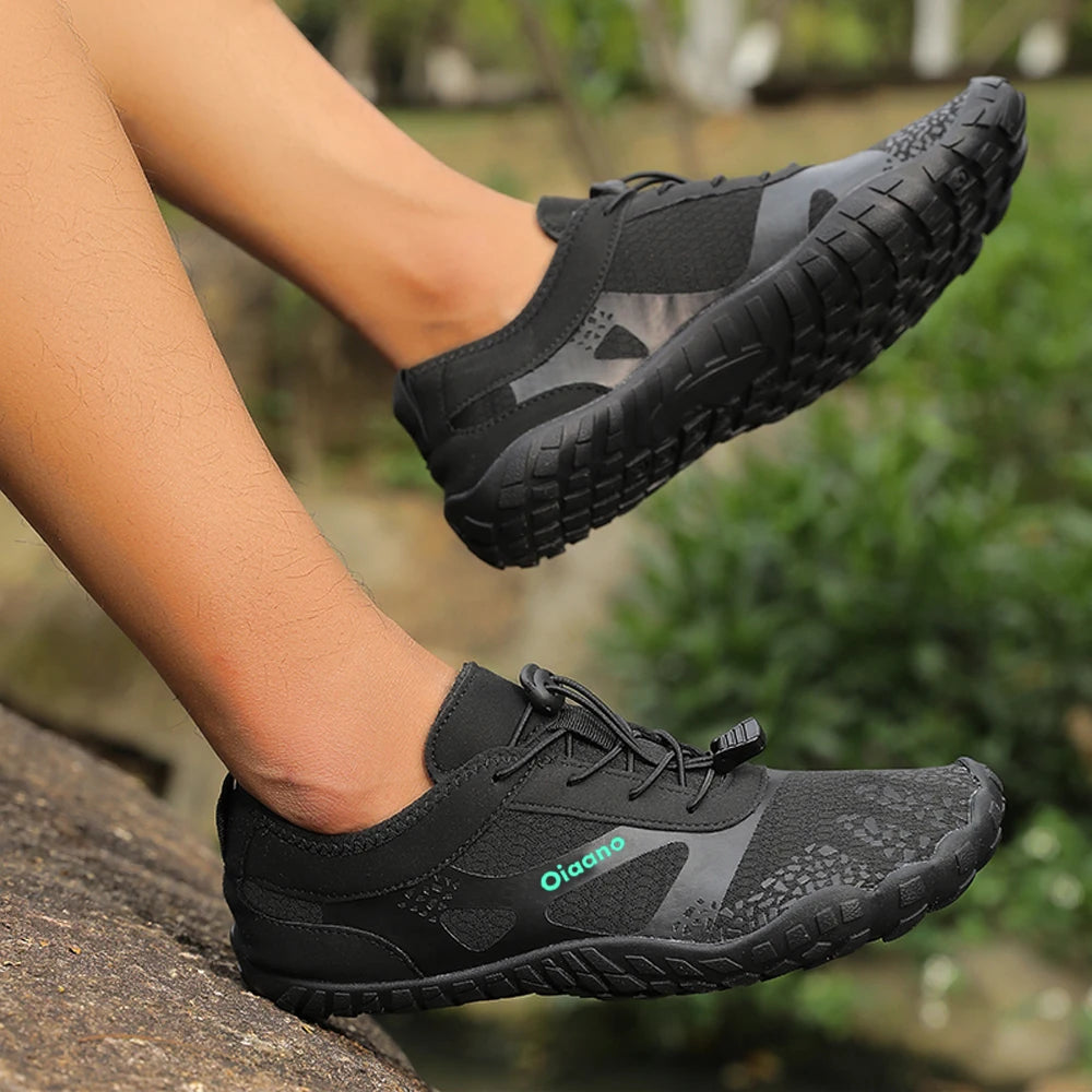 Oiaano wide toe man barefoot black shoes, woman sports sneaker unisex water booties, male aqua beach soft sole light breathable