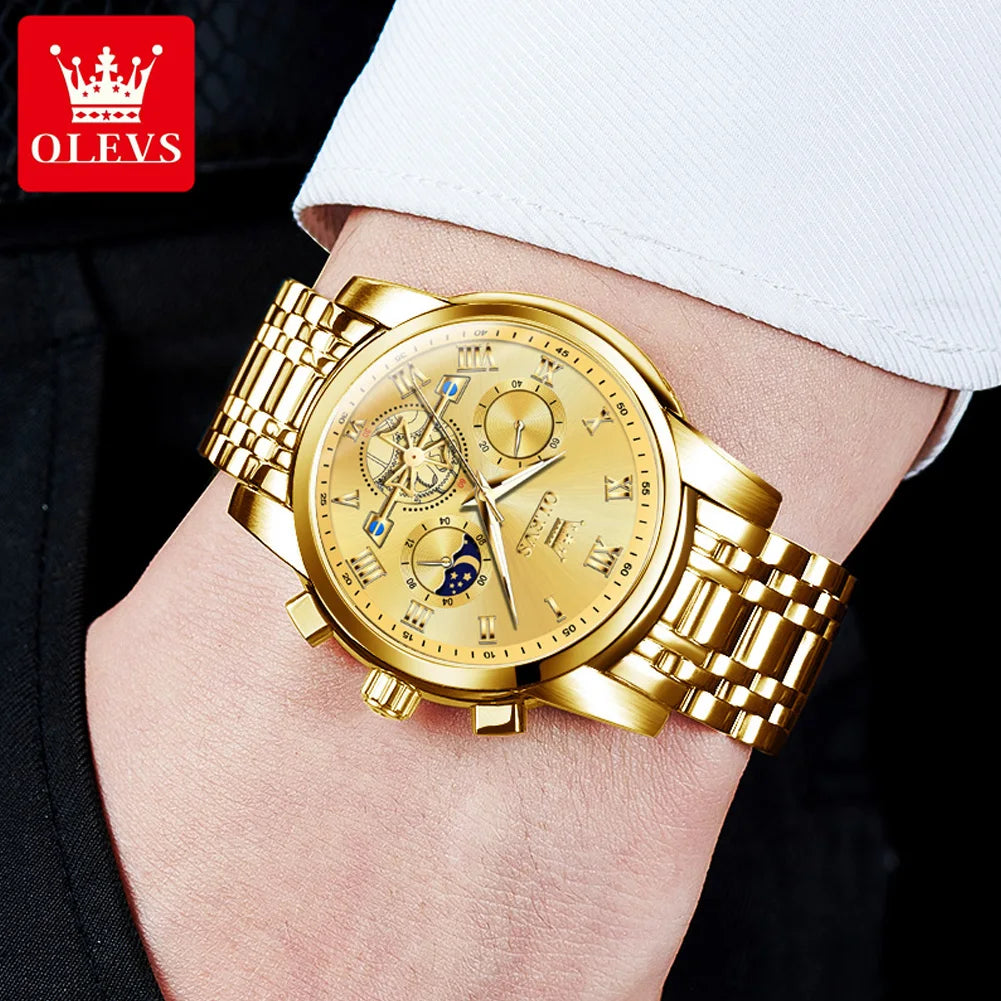 OLEVS 2859 herenhorloge – Klassiek en luxueus model met Romeinse cijfers, multifunctioneel, waterdicht, lichtgevende wijzerplaat, hoogwaardig quartz uurwerk.