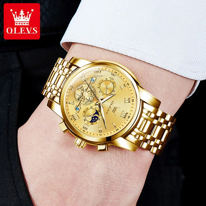 OLEVS 2859 herenhorloge – Klassiek en luxueus model met Romeinse cijfers, multifunctioneel, waterdicht, lichtgevende wijzerplaat, hoogwaardig quartz uurwerk.