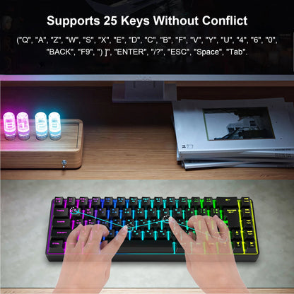 Teclado Mecânico Gaming Russo-Inglês de 68 Teclas, Teclado Bilingue com Retroiluminação RGB para Gaming