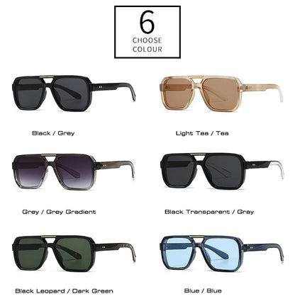 SO&EI Fashion Double Bridges Square Sunglasses Women Retro Rivets Blue Tea Shades UV400 Men Outdoor Gradient Sun Glasses