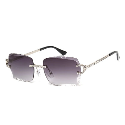 Fashion Rimless Square Sunglasses Vintage Diamond Brand Design Cut Lens Sun Glasses Men Women Metal Frame Luxury Eyewear