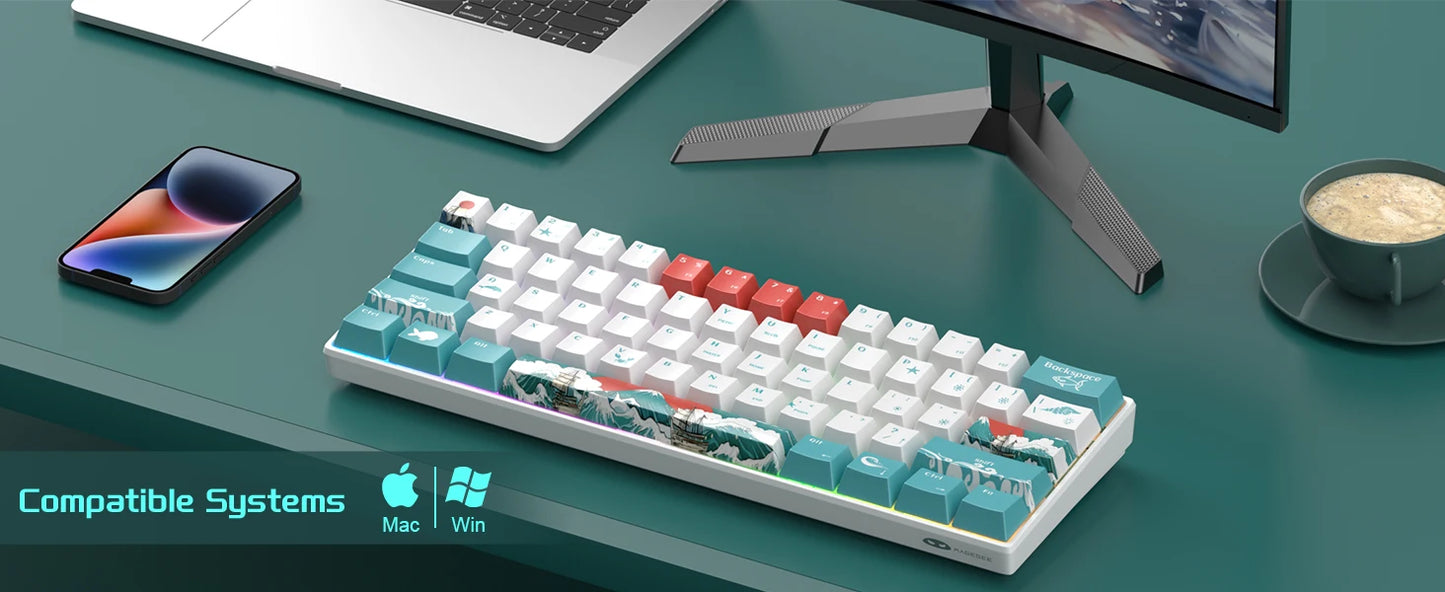 Teclado Mecânico Gaming MageGee 60%, RGB, Totalmente Hot-swappable, Switches Personalizados, Mini Teclado de Escritório com 61 Teclas para Portátil Win/Mac