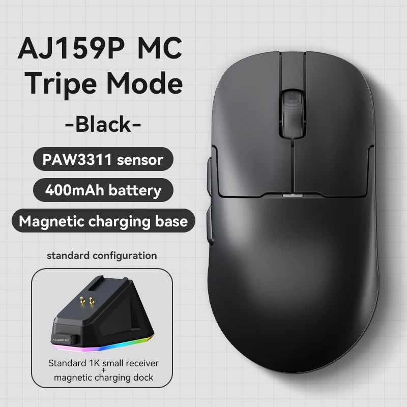 AJAZZ AJ159 APEX belaidė žaidimų pelė, lengva RGB žaidimų pelė su magnetine įkrovimo stovele, „Bluetooth“ ir 2.4GHz, iki 30,000 DPI, skirta stacionariems kompiuteriams ir nešiojamiesiems kompiuteriams