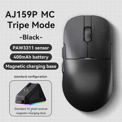AJAZZ AJ159 APEX belaidė žaidimų pelė, lengva RGB žaidimų pelė su magnetine įkrovimo stovele, „Bluetooth“ ir 2.4GHz, iki 30,000 DPI, skirta stacionariems kompiuteriams ir nešiojamiesiems kompiuteriams