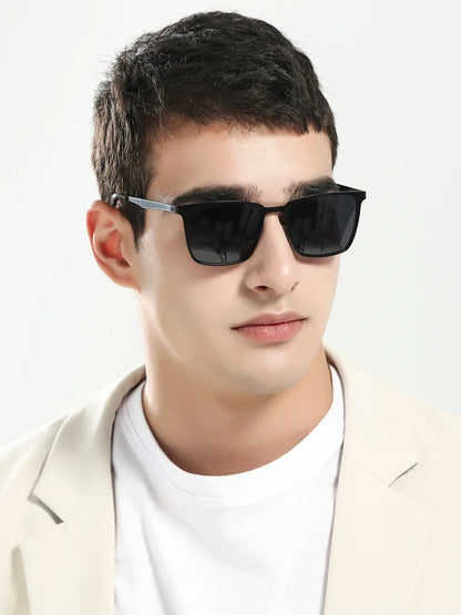 Men’s Retro Rectangular Polarized Sunglasses VIVIBEE, Matte Black UV400 Eyewear, Women Stylish Outdoor Driving Glasses