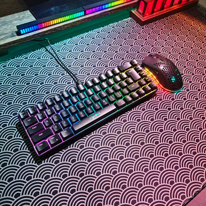 Conjunto portátil de teclado e rato gaming HXSJ 60% RGB: teclado de membrana com fios de 68 teclas e rato sem fios leve de 3 modos para PC e Mac