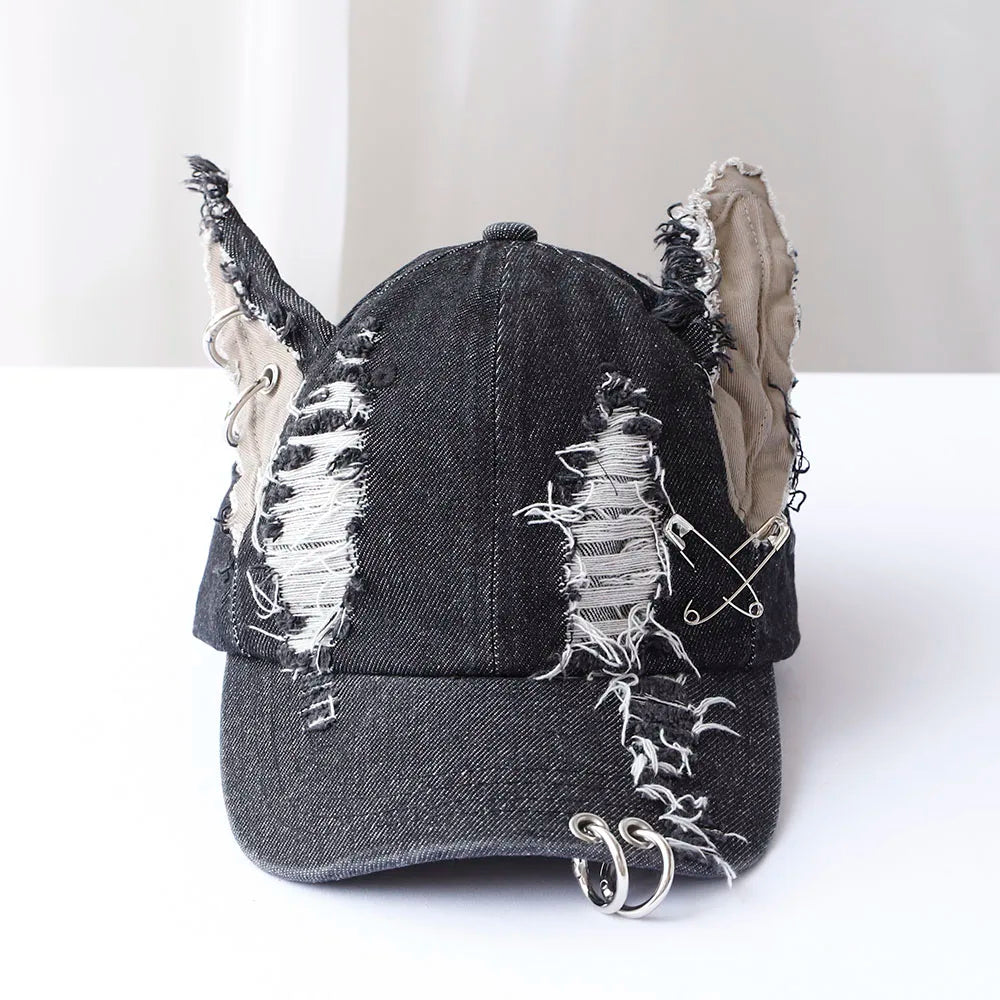 y2k Hot Girl Graffiti Jeans Rabbit Ears Cowboy Baseball Hat Wash Graffiti Hip Hop Cap Women Men Party Team Baseball Cap