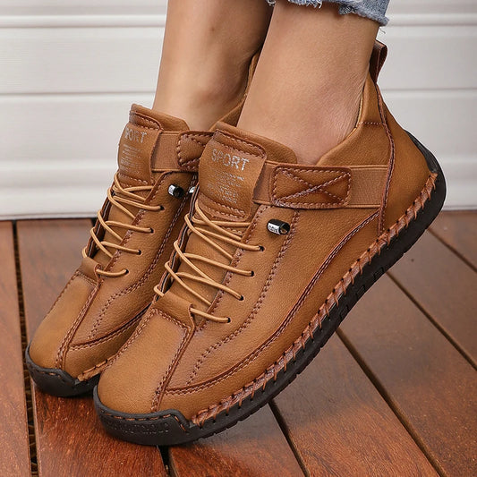 Handmade Leather Women Loafers Casual Comfortable Soft Soled High-quality Motorcycle Boots Fashionable British Tennis Nude Boots