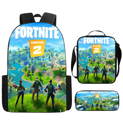 Fortnite Cartoon 3pcs Set, Large Capacity Suitable for Boys and Girls Aged 5-8, Includes Backpack, Dinner Bag, and  Pencil Case