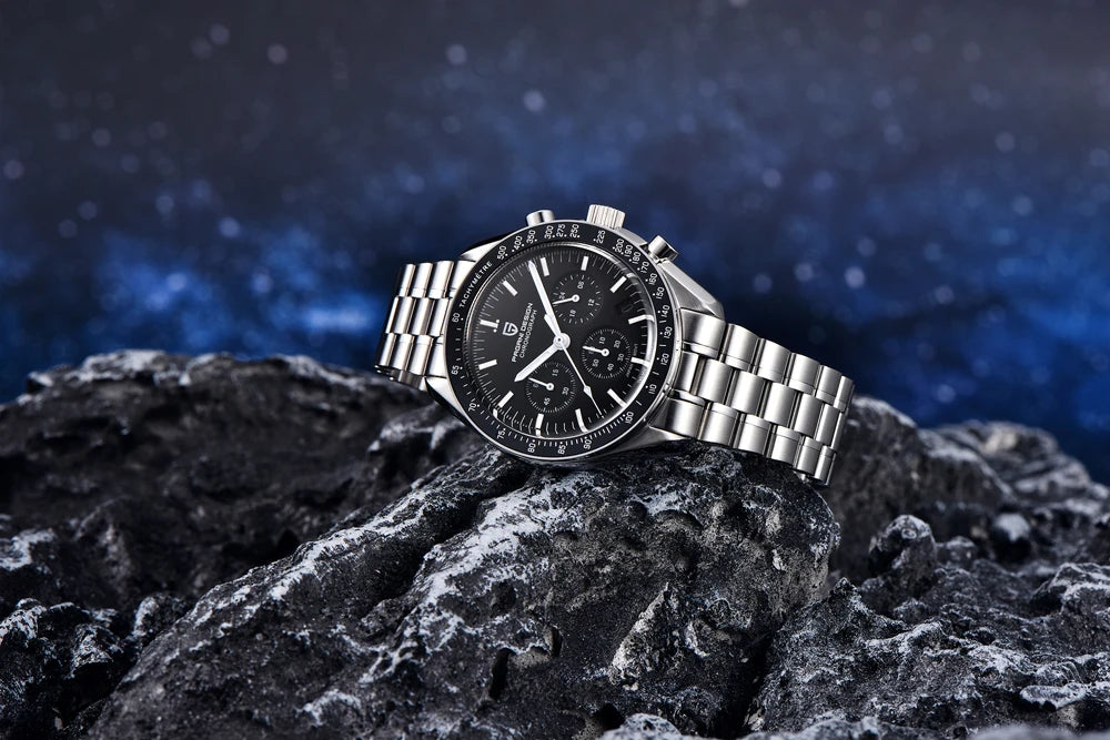 New PAGANI DESIGN Moon Men Watch Retro Luxury Quartz Watches For Men Stainless steel Sport waterproof Chronograph Man+With BOX