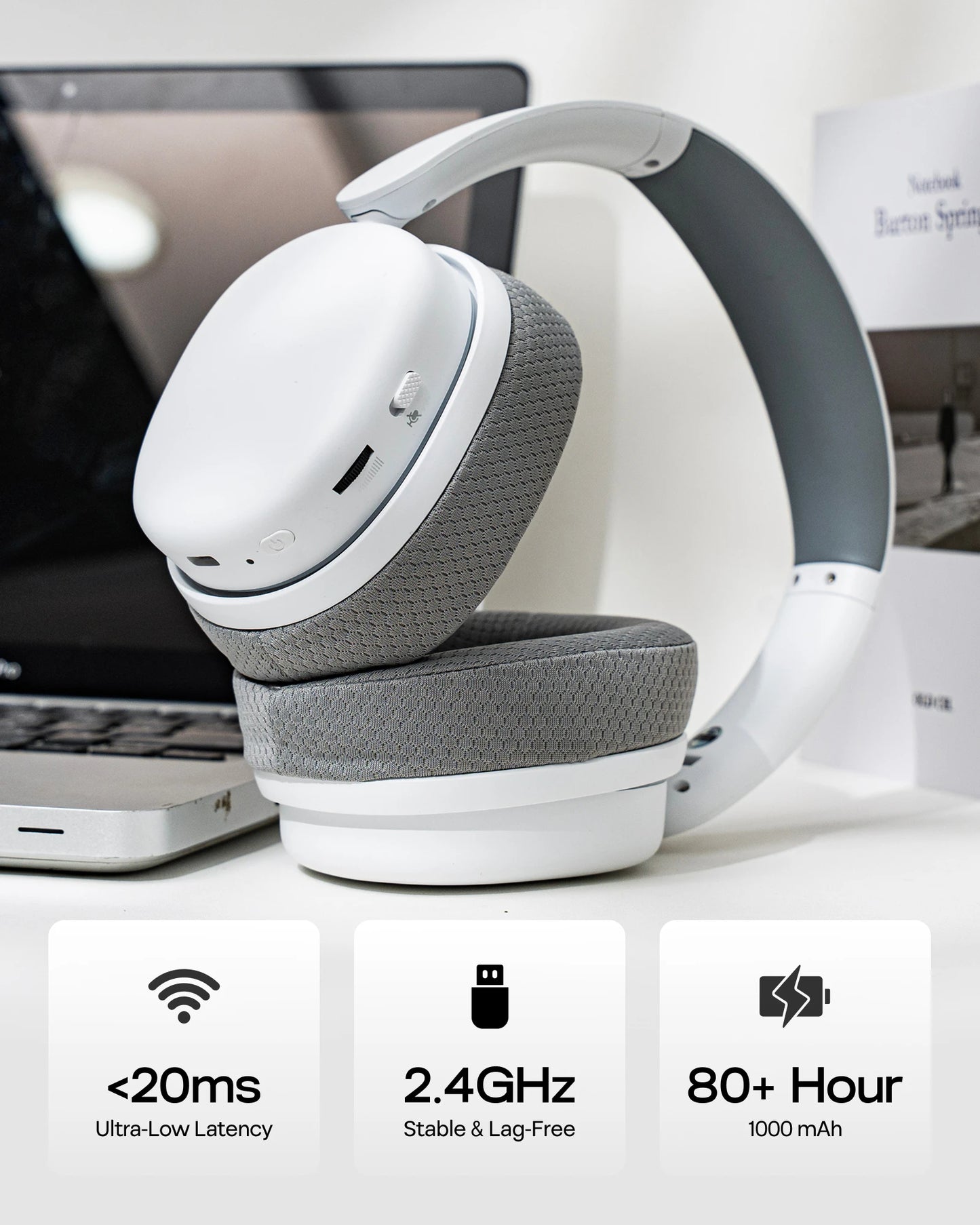 Auscultadores Gaming AULA G7 Pro sem fios Bluetooth 5.3 com som surround 7.1 e microfone com cancelamento de ruído para PS5/PS4/PC/Switch