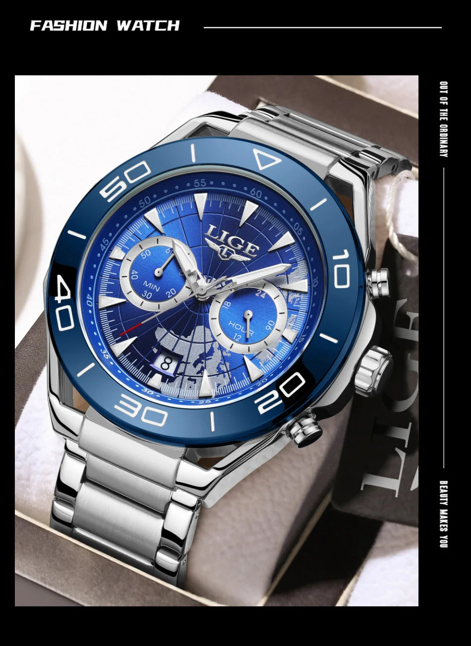 LIGE Top Brand Luxury Mens Watches Casual Business Watch Men Fashion Waterproof Military Men's Quartz Wristwatch Montre Homme