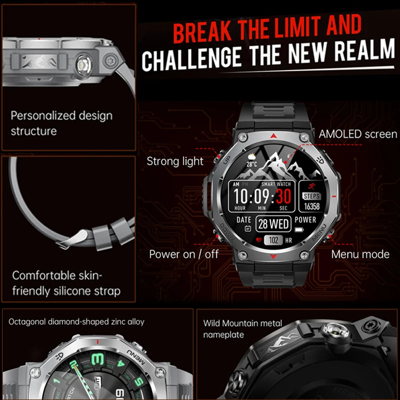 New T-Rex 3 Military Outdoor Sports Smart Watch Men GPS Motion Track 5 ATM Waterproof Heart Rate HD Bluetooth Call Smart Watch
