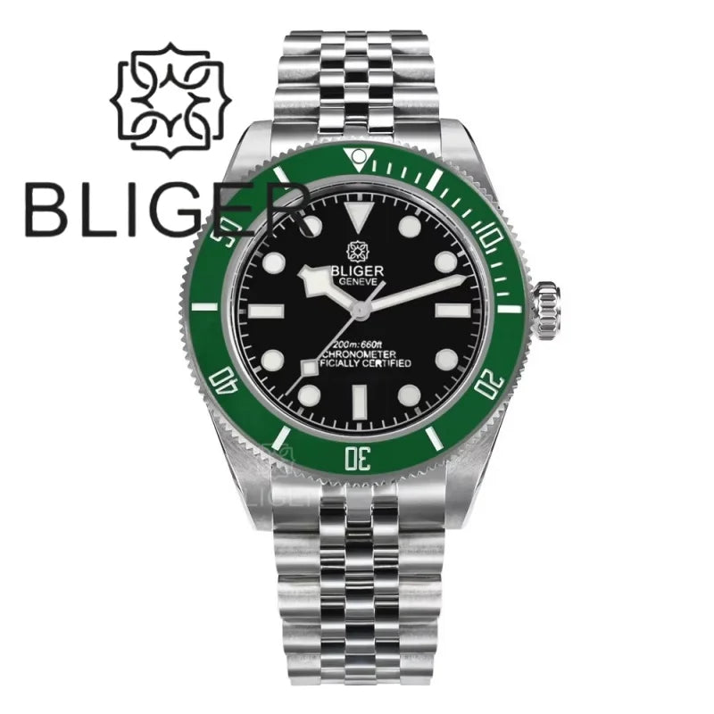 BLIGER 39mm Classic Wine Red Diver Watch For Men NH35 Mechanical Domed Sapphire Glass100m Waterproof Super Luminous Reloj Hombre