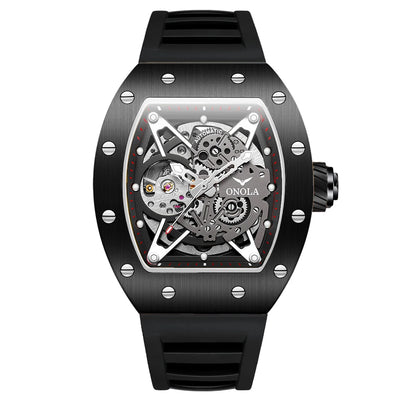 ONOLA Luxury Automatic Watch Men Fashion Hollow Silicone Waterproof Mechanical Watch Men Military Sports Watch Clock