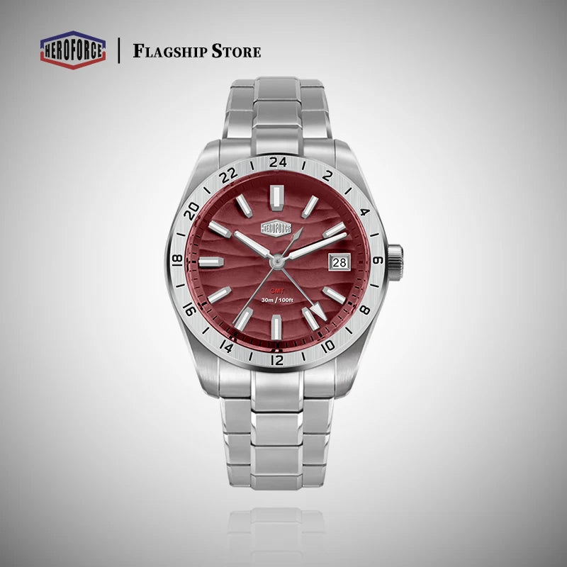 HEROFORCE Business Quartz Watch Men Clock GMT Date Luxury Man Wristwatch Waterproof Luminous Stainless Steel Men's Watches Reloj