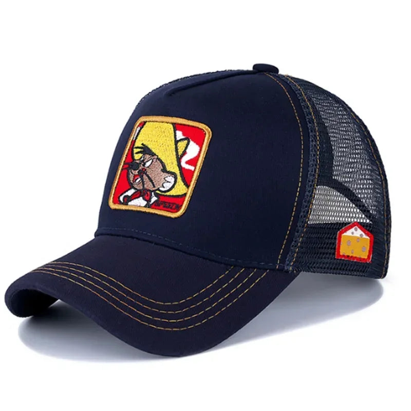 Unisex Anime Cartoon Cap Embroidered Patch Draw Baseball Cap Male Female Trucker Hat Mesh Hats Sun Hat