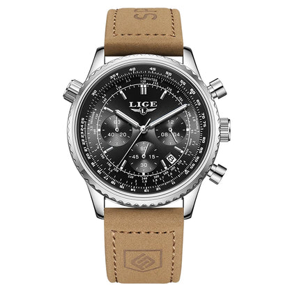 Montre de luxe pour homme LIGE – Chronographe avec date, en acier inoxydable, étanche, luminescente, style sportif et militaire, montre à quartz pour homme