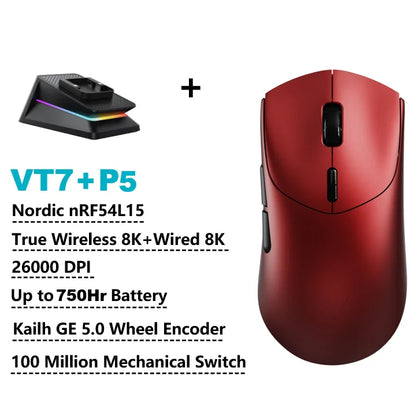 Rapoo GEN-2 VT7 Wireless Gaming Mouse, 8K Polling Rate, 53g Lightweight Gaming Mouse, 26K DPI, Macro Enabled, Rechargeable Gaming Mouse