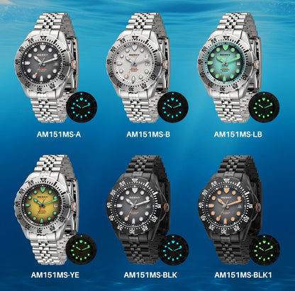 BERNY Men's Automatic Diver Watch Supper Luminous Sapphire AR Coated MIYOTA 8215 316LStainless Steel Single Crown Diving Watches