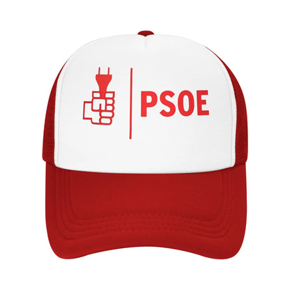 PSOE-logo, Pedro Sanchez, verkkokangas-trucker-lippis, trendikäs kesäinen, hengittävä, verkkokangaspohjainen baseball-lippis, säädettävä, vapaa-ajan käyttöön