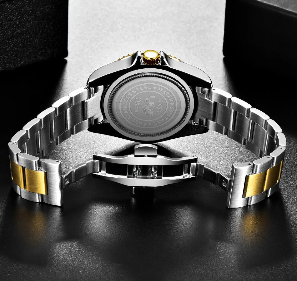 LIGE Fashion Business Watch Men 3ATM Waterproof Luminous Wristwatch Men Clock Top Brand Luxury Sports Quartz Diving Chronograph